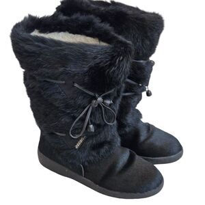 Oscar Sport Black Fur Winter Boots Laces Apres Ski Italy Womens EU 38 / 7.5 EUC